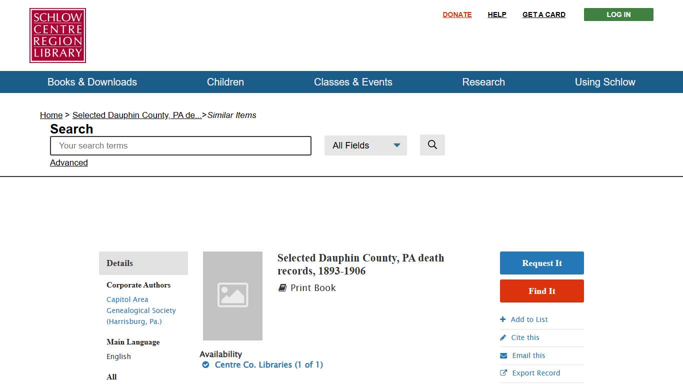 Similar Items: Selected Dauphin County, PA death records, 1893-1906